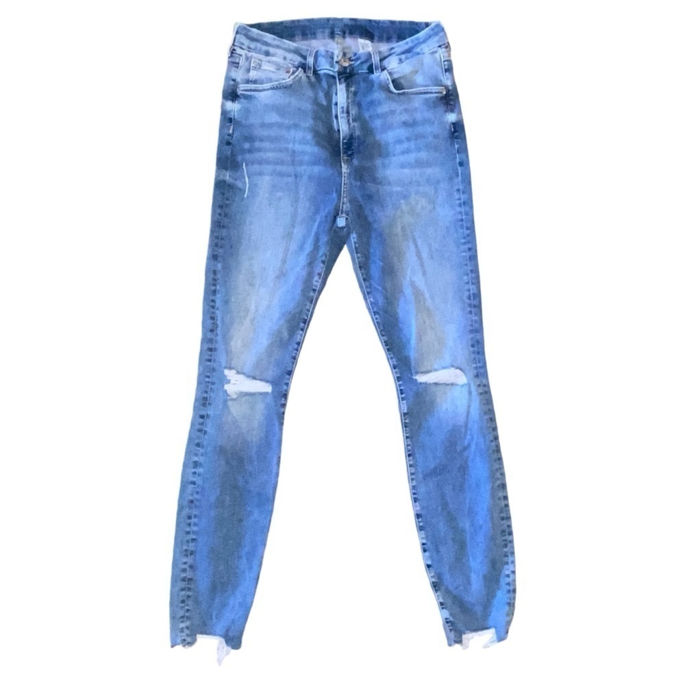 & Denim by H&M Womens 31 Lt Blue Skinny Jeans High Rise Distressed Ripped Denim